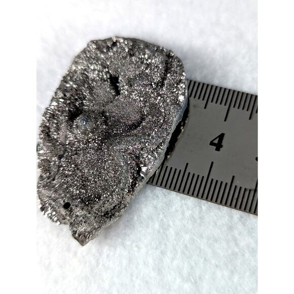 Silver color pyrite titanium crystal druzy cabochon freeform hole 222 grams new - Picture 3 of 7